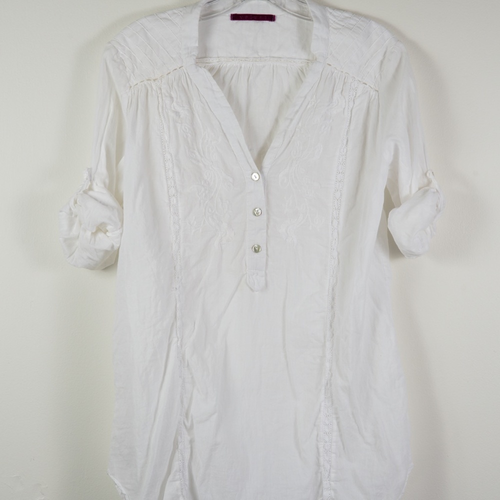 Velvet || Pullover Top with Tab Sleeves; Size P, White
